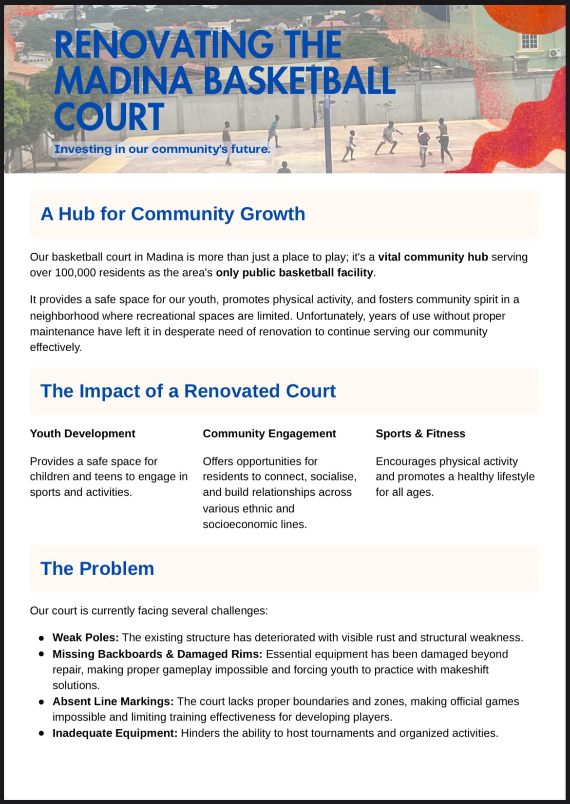 Fundraising Info Sheet, Page 1