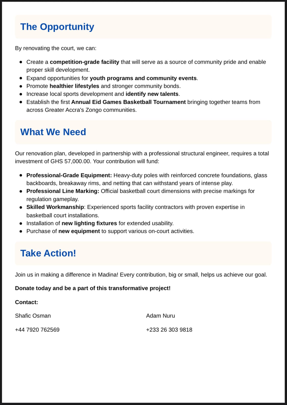 Fundraising Info Sheet, Page 2